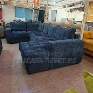 Kochi ya U-Shape ya Navy Blue ya Viti 6