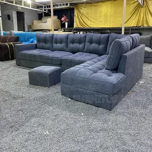5 Seater L-Shape Sofa with Ottoman - Deep Blue-Grey