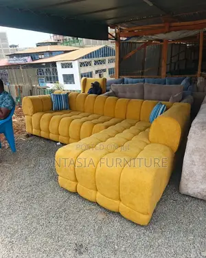 Sofa ya L-Shape ya Viti 5 Rangi ya Mustard Yellow