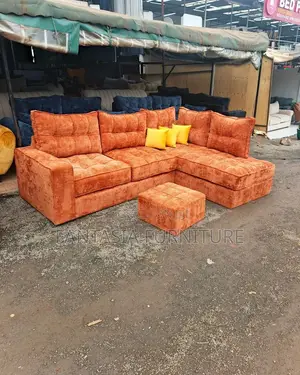 5 Seater L-Shape Sofa with Ottoman - Amber Orange