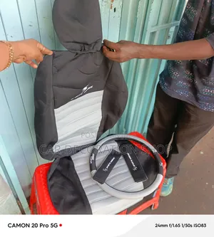 Kifuniko cha Kiti cha Kitambaa cha Poliester cha Kijivu Nyeusi na Kifuniko cha Steering Wheel