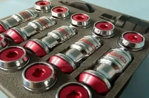 Subaru/Toyota Chrome Lug Nuts with Red Detachable Aluminum Dust Caps