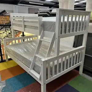 Kitanda cha Mbao cha Bunk Nyeupe Imara (Juu 3.5x6, Chini 4x6)