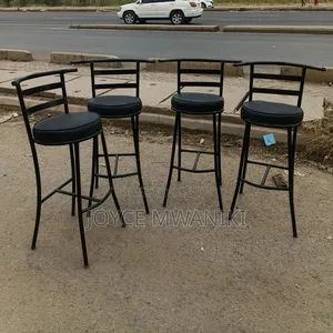 High Round Bar or Counter Stools with Black Metal Frame
