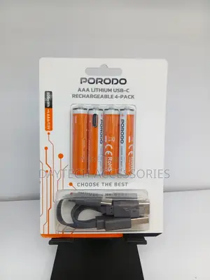 Porodo AAA Lithium USB-C Rechargeable Batteries 4-Pack 1.5V