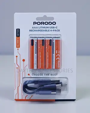 Porodo AAA USB-C Rechargeable 4-Pack 800mAh Batteries