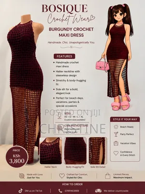 Handmade Burgundy Crochet Maxi Dress