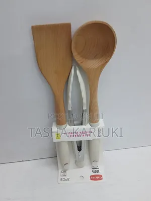 Vijiko 3 vya Mbao vya Kuhudumia na Vishikizo vya Silikoni