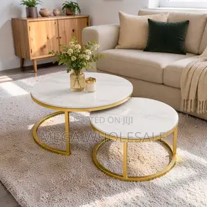 Marble Finish Nesting Coffee Table Set with Gold Metal Frame