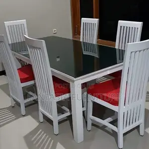 Seti ya Meza ya Kulia ya Sehemu 6 na Kifuniko cha Marumaru Nyeupe