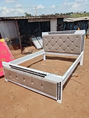 Brand New 5x6 Faux Leather Bed with White Frame