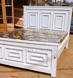 5x6 White Wooden Panel Bed
