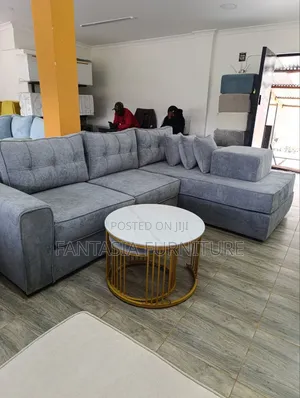 Grey L-Shaped Sectional Sofa.