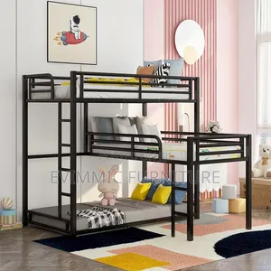 3-Tier Metal Bunk Bed - Black