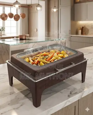 Chafing Dish ya Lita 9 ya Mstatili yenye Kumalizia Mbao Rangi ya Brown