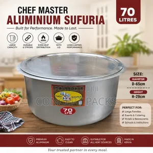 Chefmaster Sufuria ya Aluminiamu na Mfuniko – Lita 70