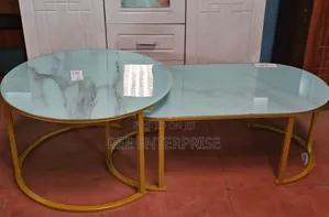 Meza ya Kahawa ya Marble ya 2-in-1 (Glass Effect) Nyeupe