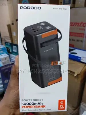 Porodo Power Boost 50,000mAh Power Bank na Kebo ya Type-C