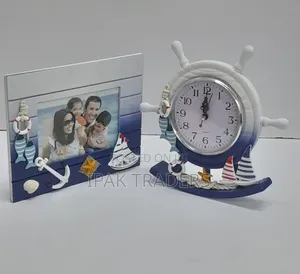 Wooden Photo Frame with Swing Clock Ornament