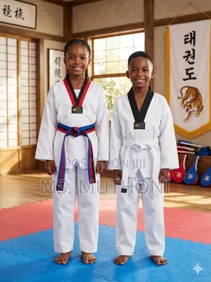 Kids Taekwondo Uniform Set with V-Neck Top, Pants, and Belt