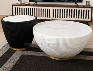 Oak&Haven Meza ya Kahawa ya Mviringo ya Kisasa - Muundo wa Marumaru