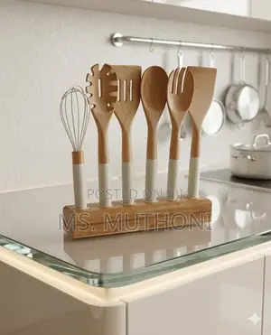 Set ya Kupikia ya Mbao Vipande 6 na Vifuniko vya Silicone