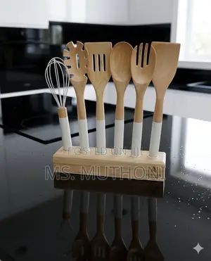 Set ya Vifaa vya Jikoni vya Mbao na Silicone Nyeupe (6pcs)