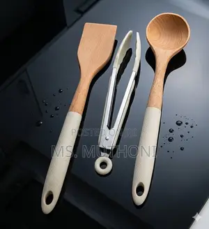 Seti ya Spatula, Ladle, na Tongs za Beechwood za Premium