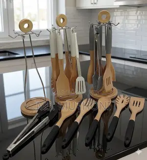 Set ya Vyakula 7 vya Silicone na Mbao na Kishikilia Mzunguko