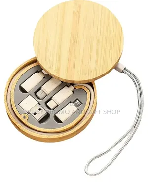 6-in-1 Round Bamboo Charging Cable Kit