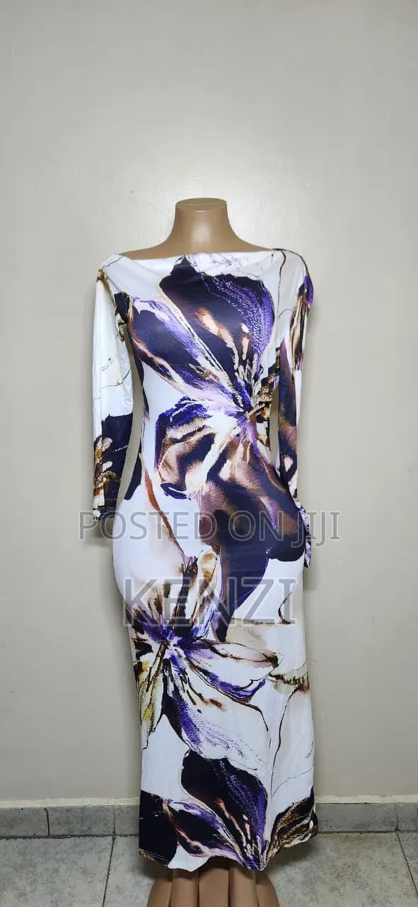 White Maxi Dress with Blue & Gold Details - 1