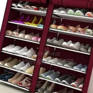 Maroon Double Column Shoe Rack na Cover ya Canvas