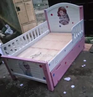 Kitanda cha Watoto cha 3x6 na Kabati na Reli ya Kando - Pink