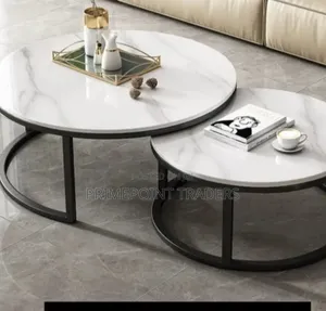 Premium 2-Piece Marble Nesting Coffee Tables - Black Stand
