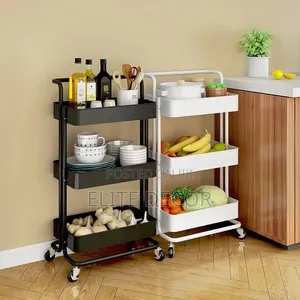 Trolley ya Uhifadhi ya Jikoni ya Metal ya Magurudumu 3-Tier