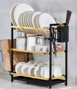 3 Tier Dishrack - Nyeusi na Dhahabu