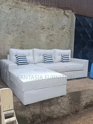 (5-Seater) L-Shaped Cream Sofa