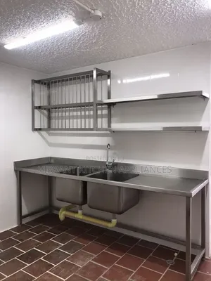 Sink ya Biashara Ya Urefu Kamili na Rafu Mbili za Ukutani za Chuma cha Kutupwa