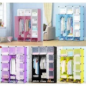 Portable 3-Column Plastic Wardrobe - Blue