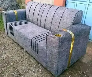 3 Seater Grey Sofa with Golden Cupholder
