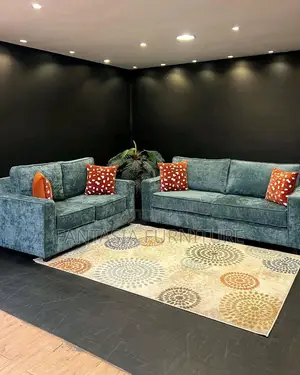 Seti ya Sofa ya Teal ya Viti 5 na Mito ya Rangi ya Chungwa