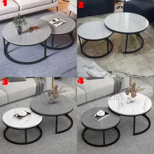 Modern Round Nesting Coffee Tables with Marble Finish