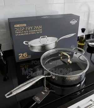 Uakeen 26cm Triply Chuma cha Kutolea Chuma Kirefu na Kifuniko cha Kioo
