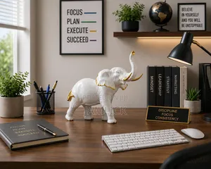 Resin White & Gold Elephant Statue