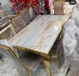 Luxury Marble Dining Table Set with Golden Frame (6-Seater)
