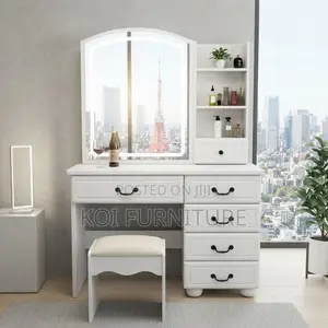 White Glossy Makeup Vanity Set with Mirror
