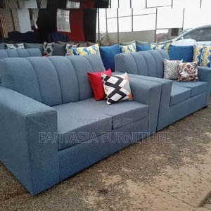 Brand New 2-Seater Sofa - Blue Textured Fabric