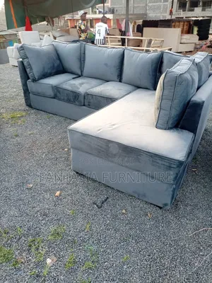 (7-Seater) Sofa ya Kona - Grey Velvet