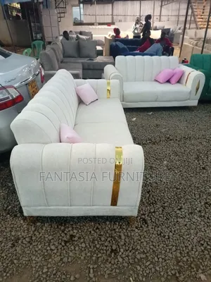 3-Seater and 2-Seater Sofa Set - Cream Fabric