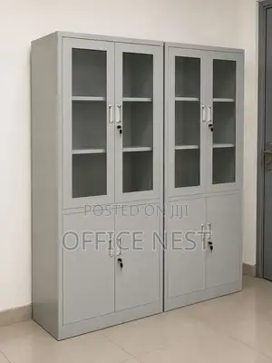 Office Storage Cabinet with Glass Doors & Lockable Shelves - 2 Door
